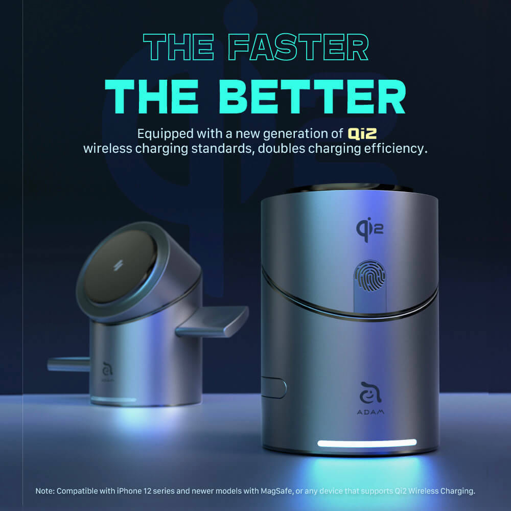 แท่นชาร์จไร้สาย ADAM elements Mag Tube Qi2 3-in-1 Intelligent Charging Station สีดำ